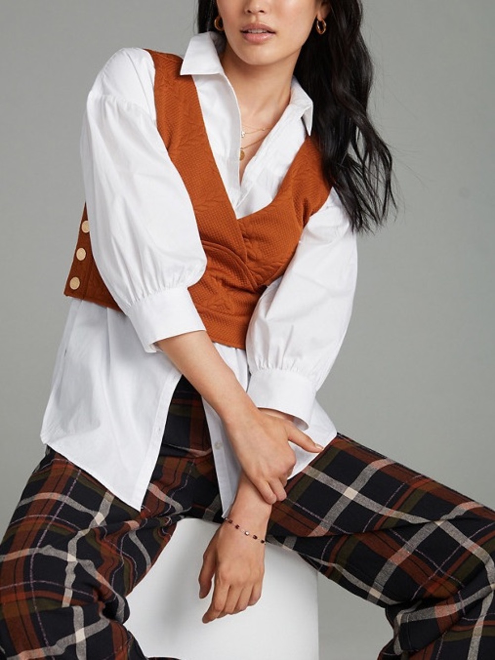Maeve x Anthropologie Button-Side Knit Layering Vest In Rust - Size XS
